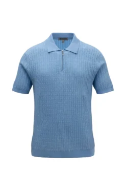 Stacy Adams - Blue Textured Ribbed Quarter Zip Polo