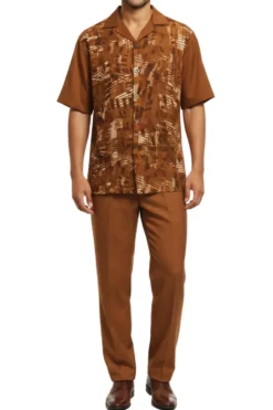 Stacy Adams - Brown Abstract Geometric Pattern Walking Suit Set