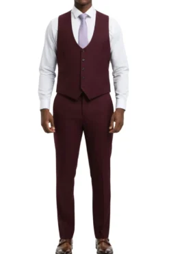 Stacy Adams - Burgundy 3 Piece Hybrid Fit Suit With Expandable Waist Band