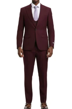 Stacy Adams - Burgundy 3 Piece Hybrid Fit Suit With Expandable Waist Band