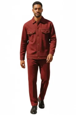 Stacy Adams - Burgundy Knit Buttoned Jacket