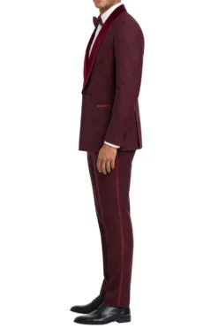 Stacy Adams - Burgundy 2-Piece Hybrid Fit Double Breasted Shawl Velvet Lapel Tuxedo