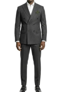 Stacy Adams - Charcoal Hybrid Fit 2 Piece Double Breasted Pinstripe Suit