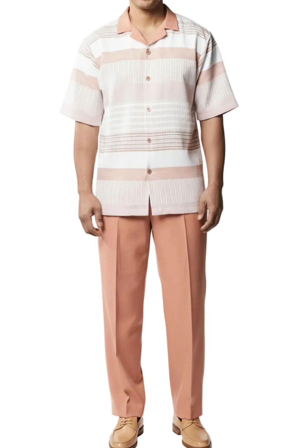 Stacy Adams - Coral Horizontal Stripes 2 Piece Walking Suit Short Set