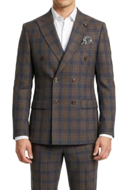 Stacy Adams - Gray Hybrid Fit 2 Piece Double Breasted Windowpane Plaid Suit