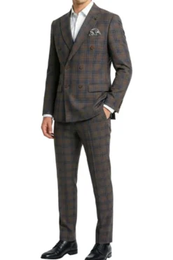 Stacy Adams - Gray Hybrid Fit 2 Piece Double Breasted Windowpane Plaid Suit
