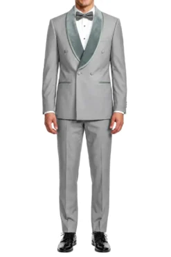 Stacy Adams - Gray 2-Piece Hybrid Fit Double Breasted Shawl Velvet Lapel Tuxedo
