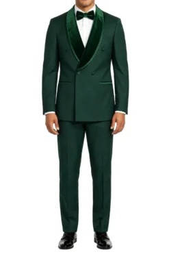 Stacy Adams - Green 2-Piece Hybrid Fit Double Breasted Shawl Velvet Lapel Tuxedo