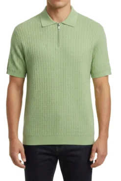 Stacy Adams - Green Textured Ribbed Quarter Zip Polo