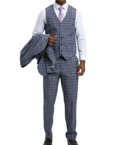 Stacy Adams - Hybrid Fit Plaid 3 Piece Grey Suit
