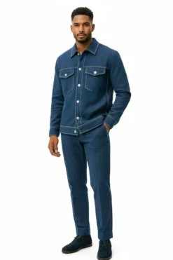 Stacy Adams - Indigo Knit Buttoned Jacket