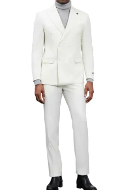 Stacy Adams - Ivory Double Breasted 2 Piece Hybrid Fit Suit With Expandable Waist Band