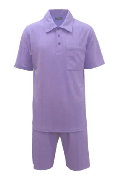 Stacy Adams - Lavender Geometric Jacquard Pattern Polo Short Set
