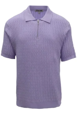 Stacy Adams - Lavender Textured Ribbed Quarter Zip Polo