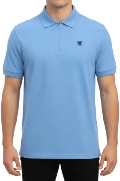 Stacy Adams - Light Blue Cotton Zip Polo Shirt