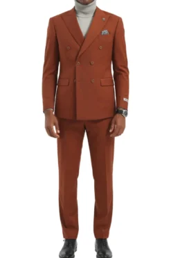 Stacy Adams - Light Brown Double Breasted 2 Piece Hybrid Fit Suit With Expandable Waist Band