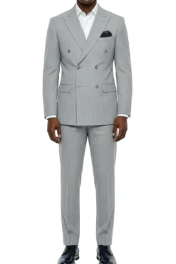 Stacy Adams - Light Gray Hybrid Fit 2 Piece Double Breasted Pinstripe Suit