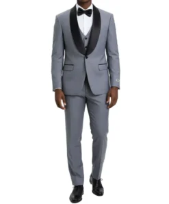 Stacy Adams - Medium Gray 3 Piece Hybrid Fit Tuxedo Satin Shawl Lapel