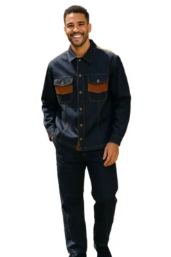 Stacy Adams - Men's 2 Piece Blue Long Sleeve Denim Set