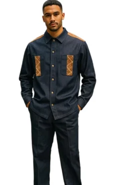 Stacy Adams - Men's 2 Piece Indigo Long Sleeve Denim Style Set