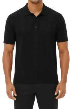 Stacy Adams - Men's Black Geometric Meander Polo Shirt