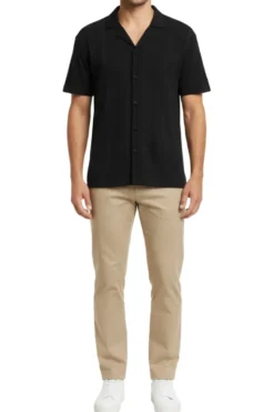 Stacy Adams - Men's Black Vertical Embroidered Pattern Shirt