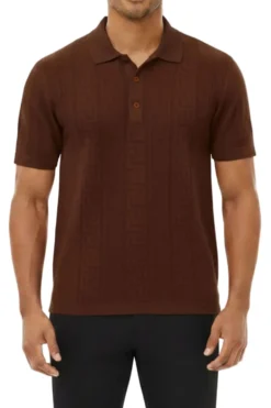 Stacy Adams - Men's Brown Geometric Meander Polo Shirt