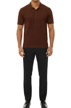 Stacy Adams - Men's Brown Geometric Meander Polo Shirt