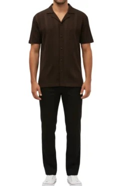Stacy Adams - Men's Brown Vertical Embroidered Pattern Shirt