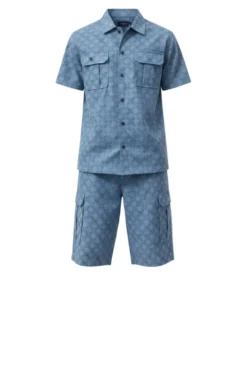 Stacy Adams - Men's Chambray Tone-on-Tone Check Short Walking Suit Set