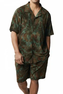 Stacy Adams - Men's Olive Abstract Design 2 Piece Walking Suit with Shorts Set