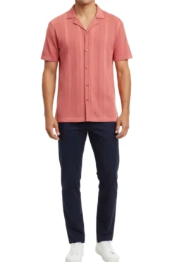 Stacy Adams - Men's Pink Vertical Embroidered Pattern Shirt