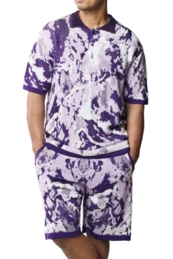 Stacy Adams - Men’s Purple Abstract Knit Walking Suit Short Set