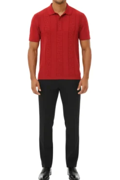 Stacy Adams - Men's Red Geometric Meander Polo Shirt