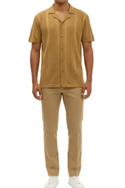 Stacy Adams - Men's Sand Vertical Embroidered Pattern Shirt