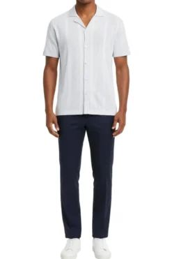 Stacy Adams - Men's White Vertical Embroidered Pattern Shirt