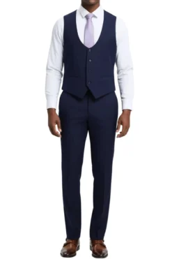 Stacy Adams - Navy 3 Piece Hybrid Fit Suit With Expandable Waist Band