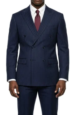 Stacy Adams - Navy Hybrid Fit 2 Piece Double Breasted Pinstripe Suit