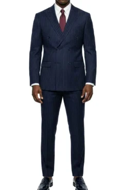 Stacy Adams - Navy Hybrid Fit 2 Piece Double Breasted Pinstripe Suit