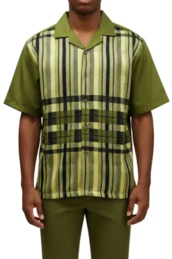 Stacy Adams - Olive Color-Block Plaid Panel Walking Suit Set