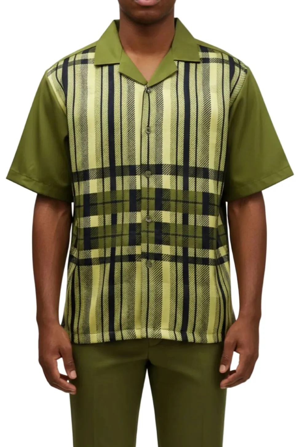 Stacy Adams - Olive Color-Block Plaid Panel Walking Suit Set