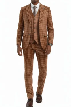 Stacy Adams - Orange Houndstooth 3 Piece Hybrid Fit Suit With Expandable Waist Band