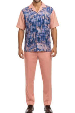 Stacy Adams - Pink Abstract Geometric Pattern Walking Suit Set
