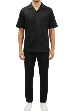 Stacy Adams - Pleated Pintuck Black Linen Walking Suit Set