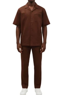Stacy Adams - Pleated Pintuck Brown Linen Walking Suit Set