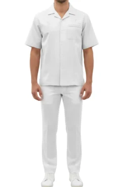 Stacy Adams - Pleated Pintuck Off White Linen Walking Suit Set
