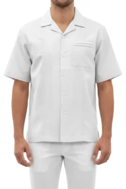 Stacy Adams - Pleated Pintuck Off White Linen Walking Suit Set