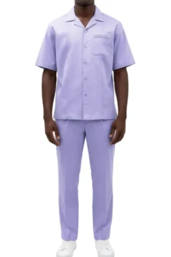 Stacy Adams - Pleated Pintuck Lavender Linen Walking Suit Set