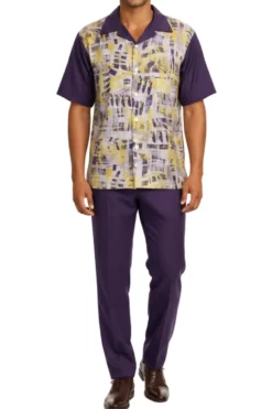 Stacy Adams - Purple Abstract Geometric Pattern Walking Suit Set
