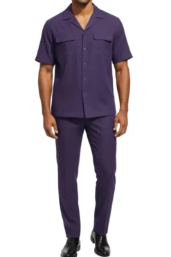 Stacy Adams - Purple Linen 2 Piece Walking Suit Set